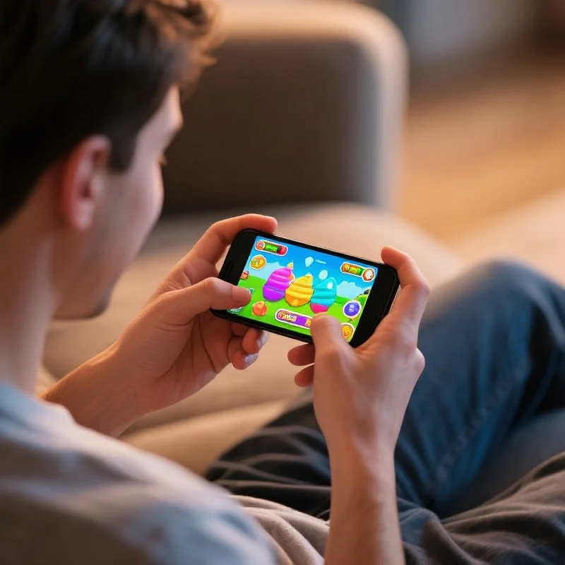 在手机上使用星欧移动应用游戏的玩家